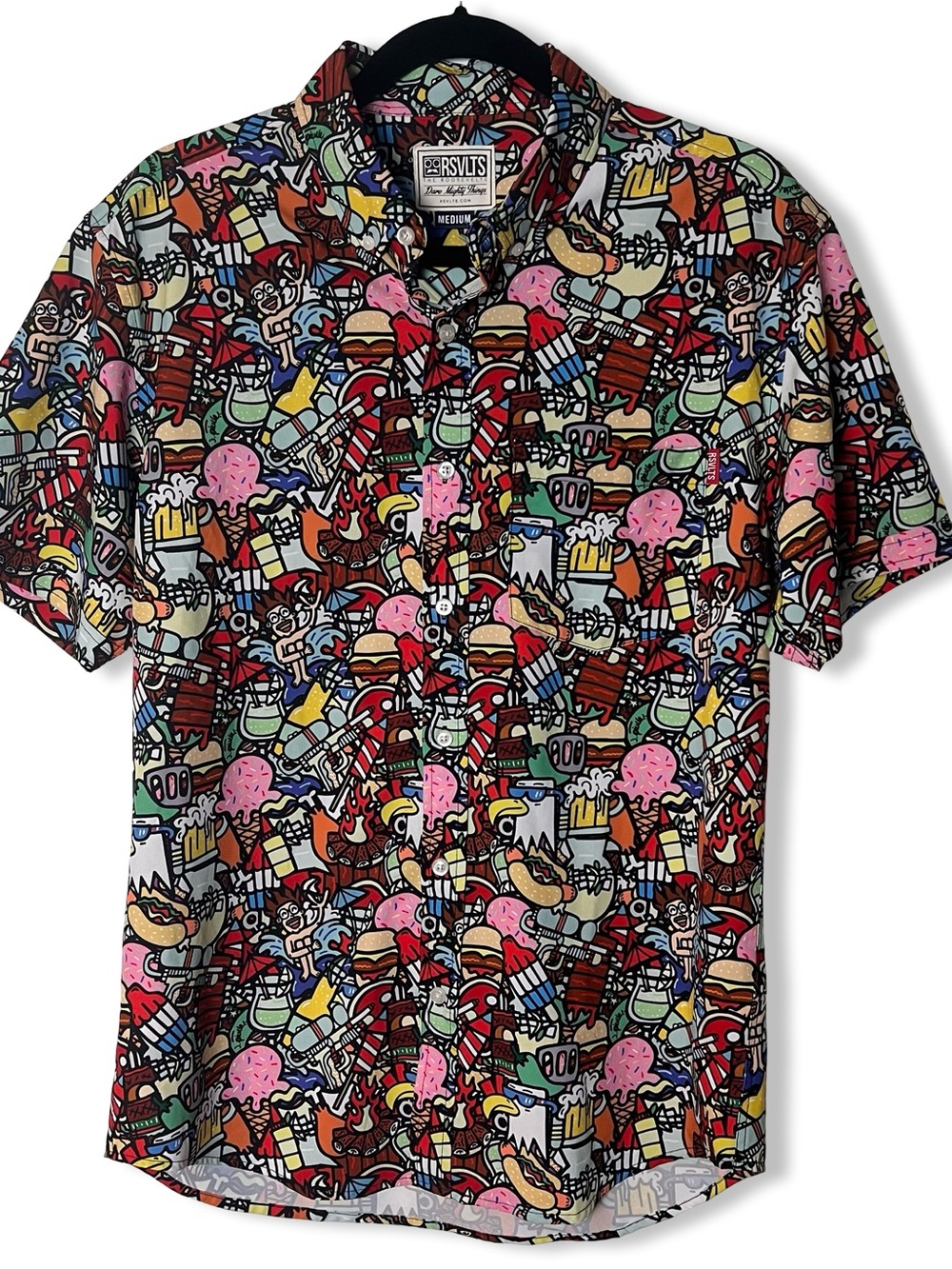 Rsvlts Men's Darty In The USA Food Print Button Up Short Sleeve Shirt Sz. M